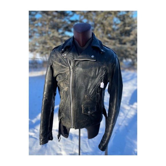 Vintage 80s Brush Fire Moto Steerhide Leather Jacket Biker Black Distressed Cana - Picture 14 of 16